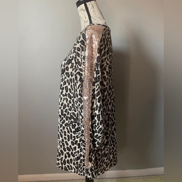 Plus Leopard Long Sleeve Sweater with rose gold sequin accent - Picture 2 of 3